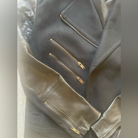 DKNY Leather and Wool Bomber Jacket Size S - Picture 6 of 6